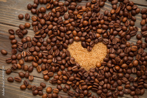 Coffee beans around the heart