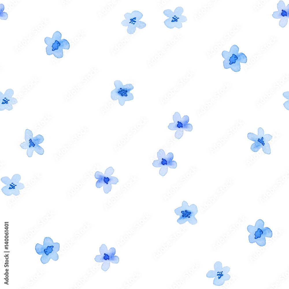 Blue pastel flowers on a white background. Seamless pattern. Watercolor illustration Blue pastel flowers on a white background. Seamless pattern. Watercolor illustration