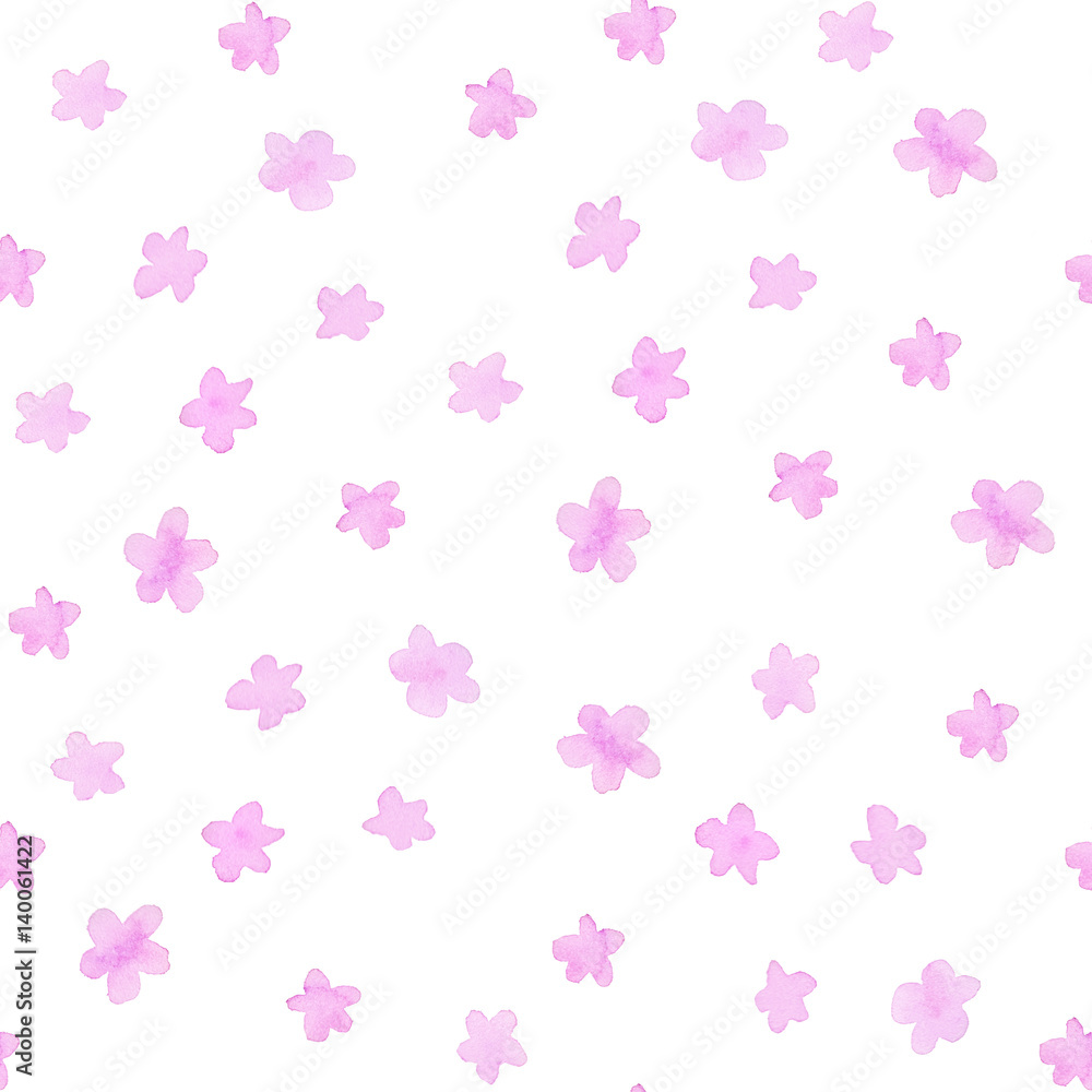 Pink pastel flowers on a white background. Seamless pattern. Watercolor illustration