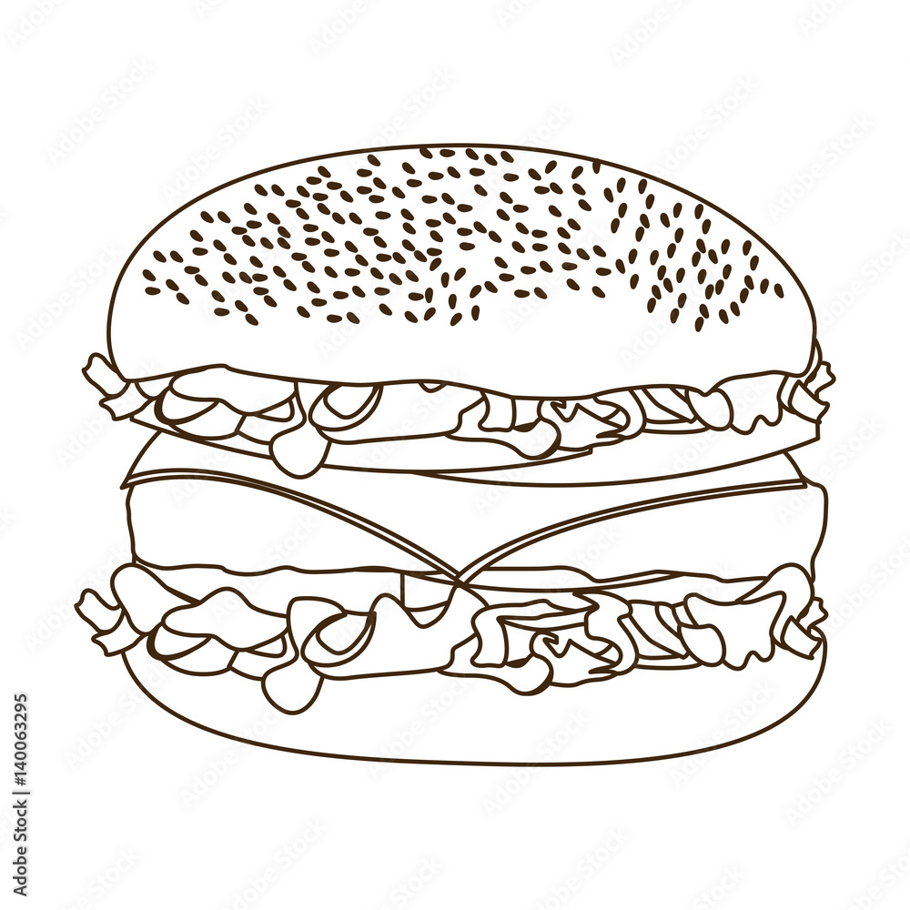monochrome contour with big burger vector illustration monochrome contour with big burger vector illustration