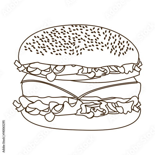 monochrome contour with big burger vector illustration