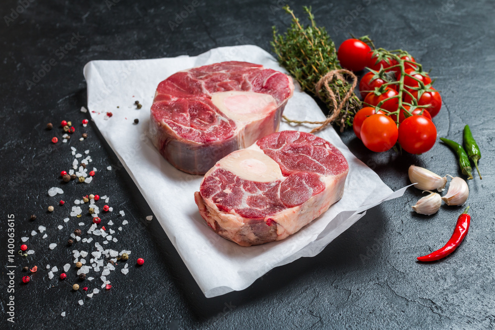 Raw veal shank slices meat