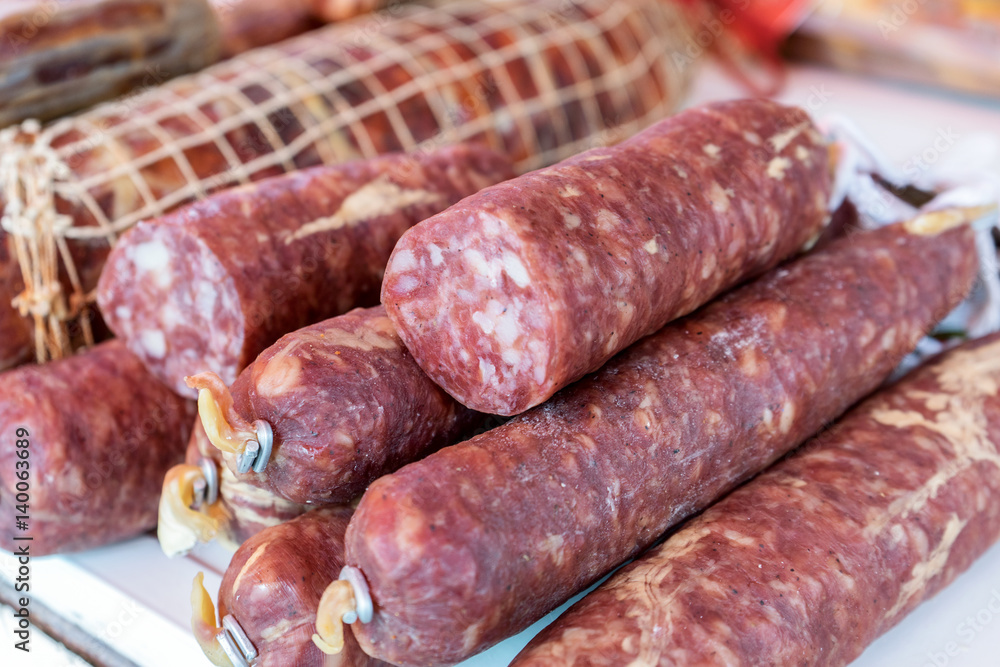 fresh selfmade sausage on farmers market fresh selfmade sausage on farmers market