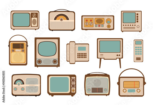 Retro set radio tv vintage silhouette for invitations, business cards, conceptual design