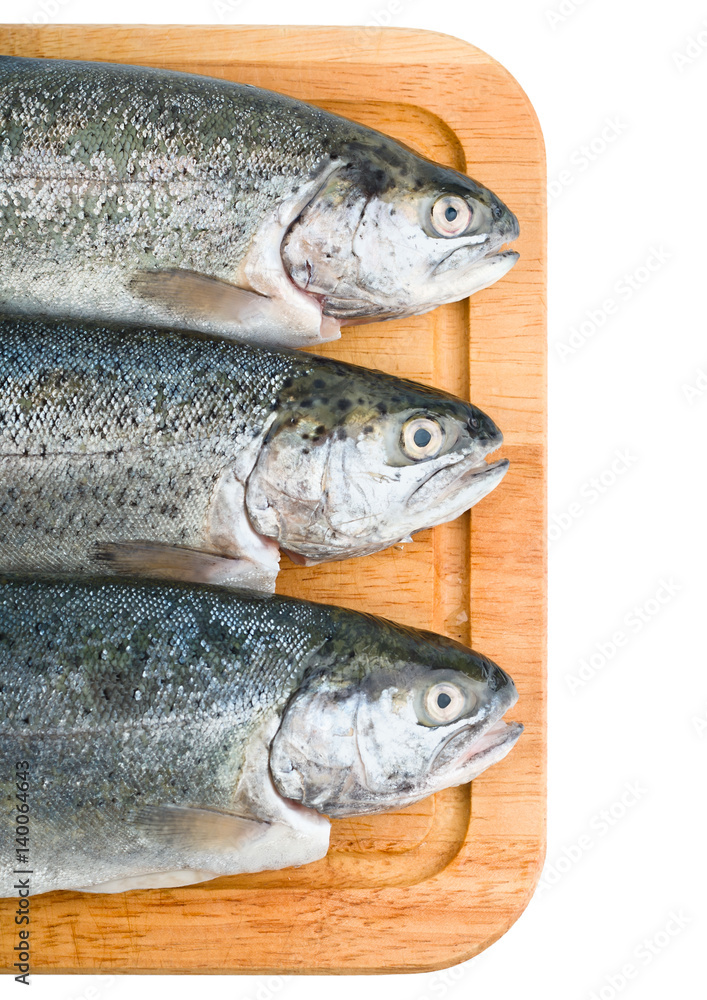 Three trout fish isolated on white background