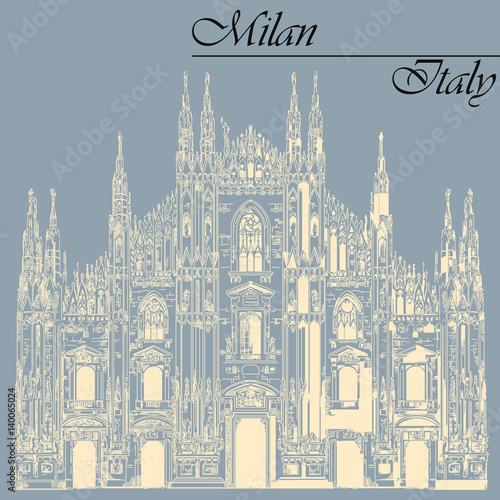 Milan Cathedral in Italy on blue background