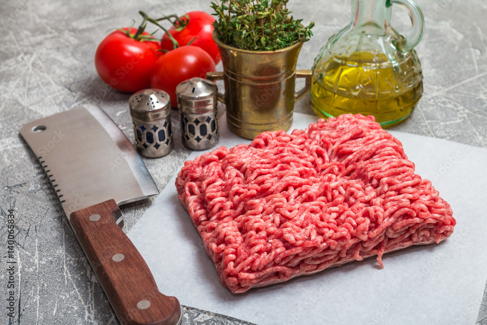 Minced meat with seasoning and fresh thyme Minced meat with seasoning and fresh thyme