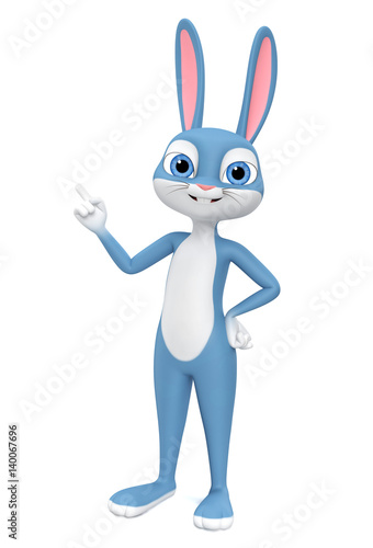Happy Easter bunny isolated on white background pointing her finger. 3d render illustration.