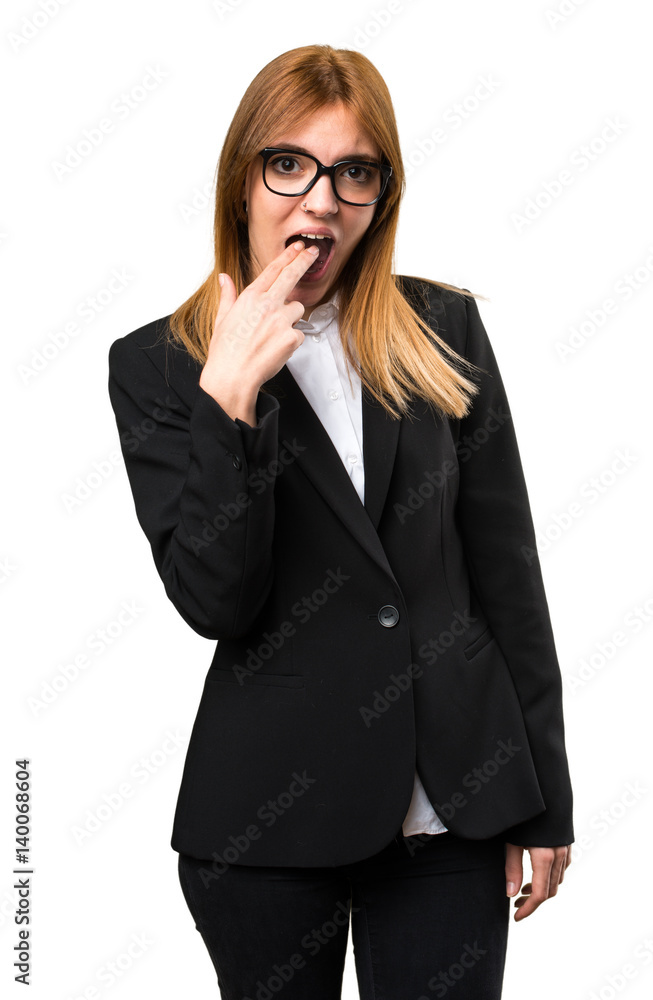 Young business woman making vomiting gesture Young business woman making vomiting gesture