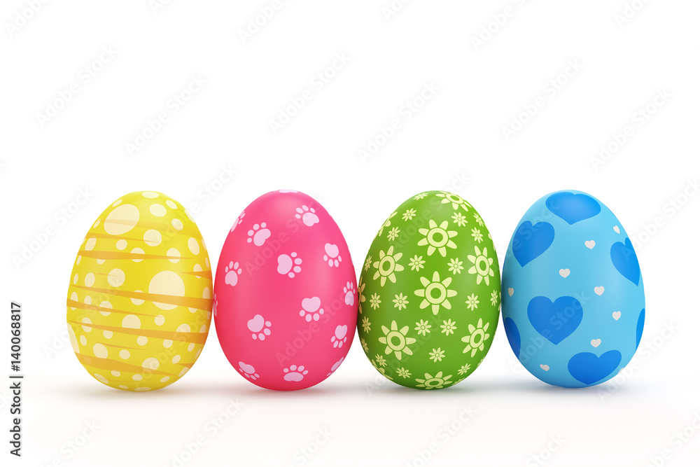 Three Easter eggs on a white background. 3d render illustration. Three Easter eggs on a white background. 3d render illustration.