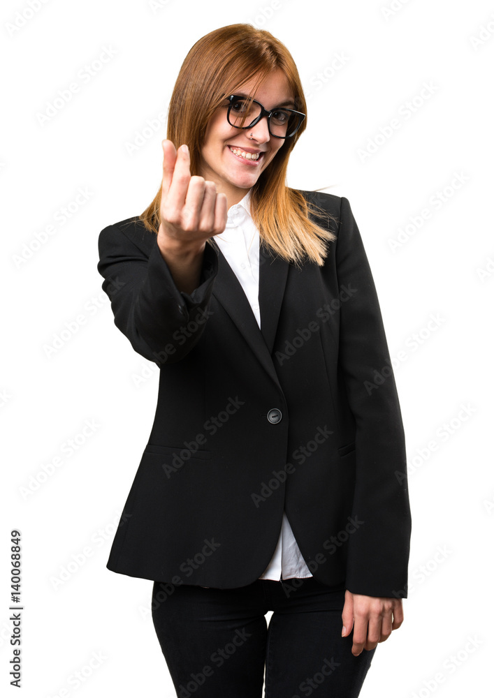 Young business woman making money gesture Young business woman making money gesture