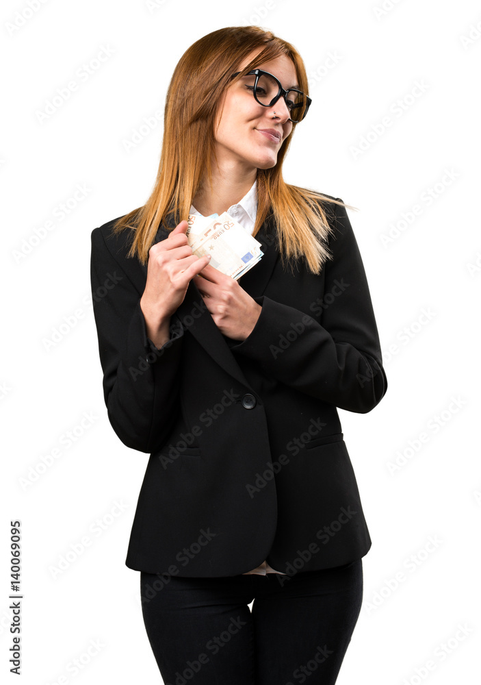 Young business woman taking a lot of money Young business woman taking a lot of money