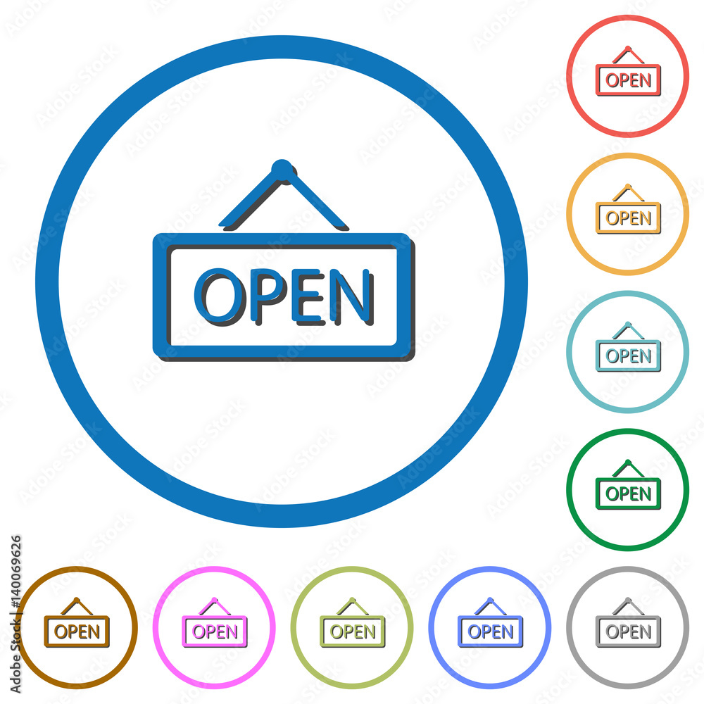 Open sign icons with shadows and outlines Open sign icons with shadows and outlines