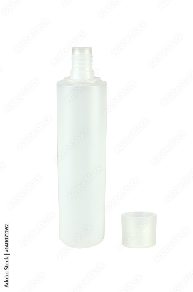 Open white plastic container for liquid substances with a lid beside Open white plastic container for liquid substances with a lid beside