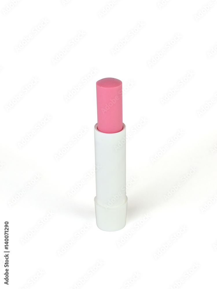 Open stick of pink lip balm isolated on white background Open stick of pink lip balm isolated on white background