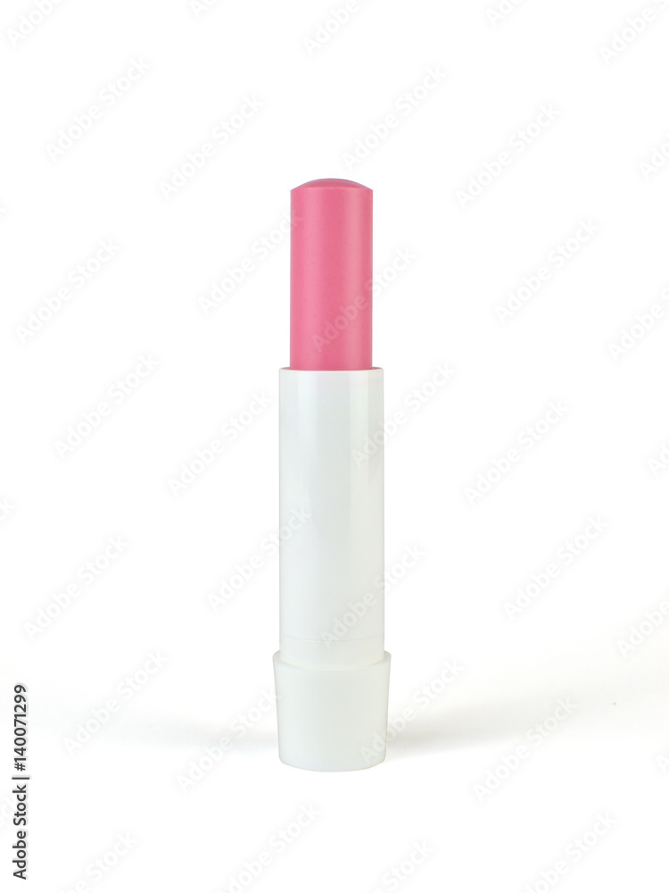 Open stick of pink lip balm isolated on white Open stick of pink lip balm isolated on white