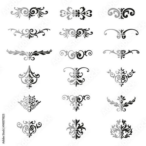 Set of flourishes calligraphic elegant ornament dividers - bicolor vector illustration