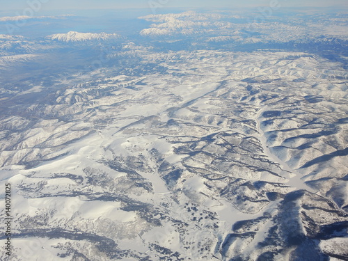 Aerial view of the natural wonders of the American land. Photo taken from the plane.