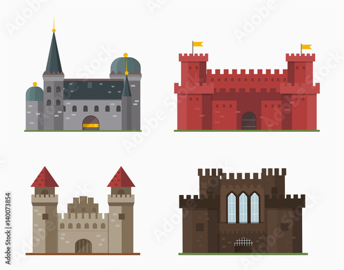 Cartoon fairy tale castle tower icon cute architecture fantasy house fairytale medieval and princess stronghold design fable isolated vector illustration.