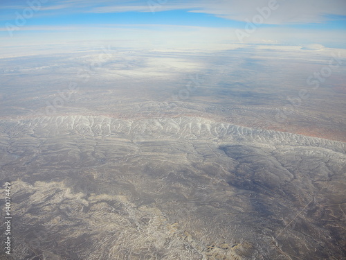 Aerial view of the natural wonders of the American land. Photo taken from the plane.