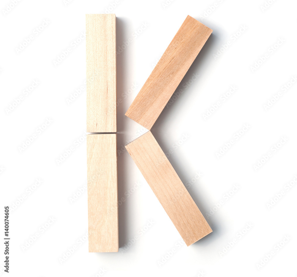Alphabetic letter K, from wooden blocks Alphabetic letter K, from wooden blocks