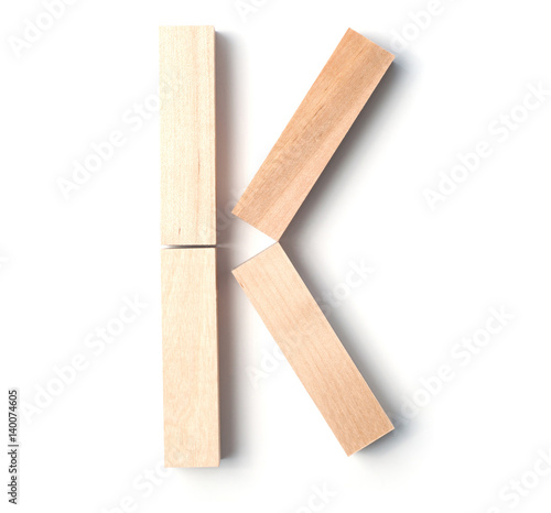 Alphabetic letter K, from wooden blocks
