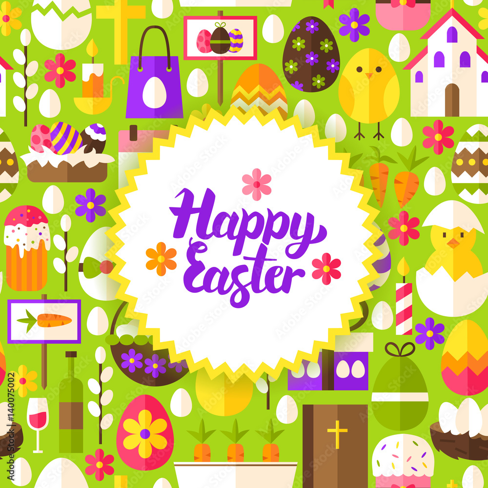Fototapeta premium Flat Happy Easter Postcard
