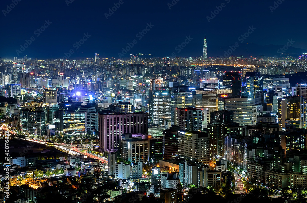 Naklejka premium Korea,Seoul city skyline at night
