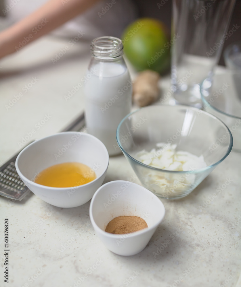 Chai Pudding Ingredients On Counter Chai Pudding Ingredients On Counter