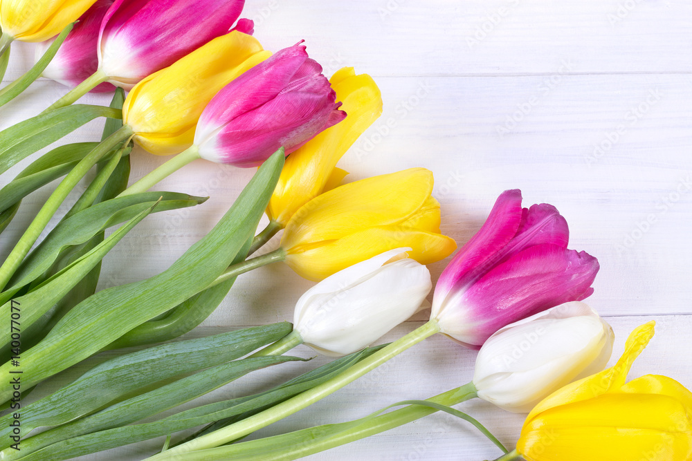 Beautiful tulips on wooden background Beautiful tulips on wooden background