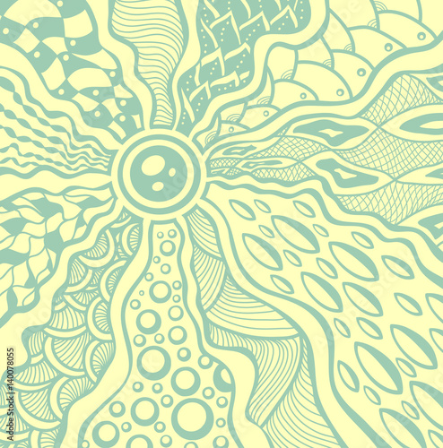 Zen-tangle or Zen-doodle abstract texture background   in yellow pastel blue