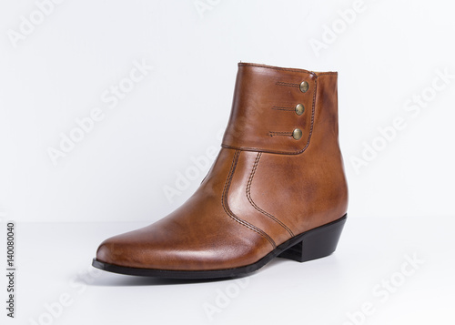 Male boot, leather chestnut on white background, isolated product.