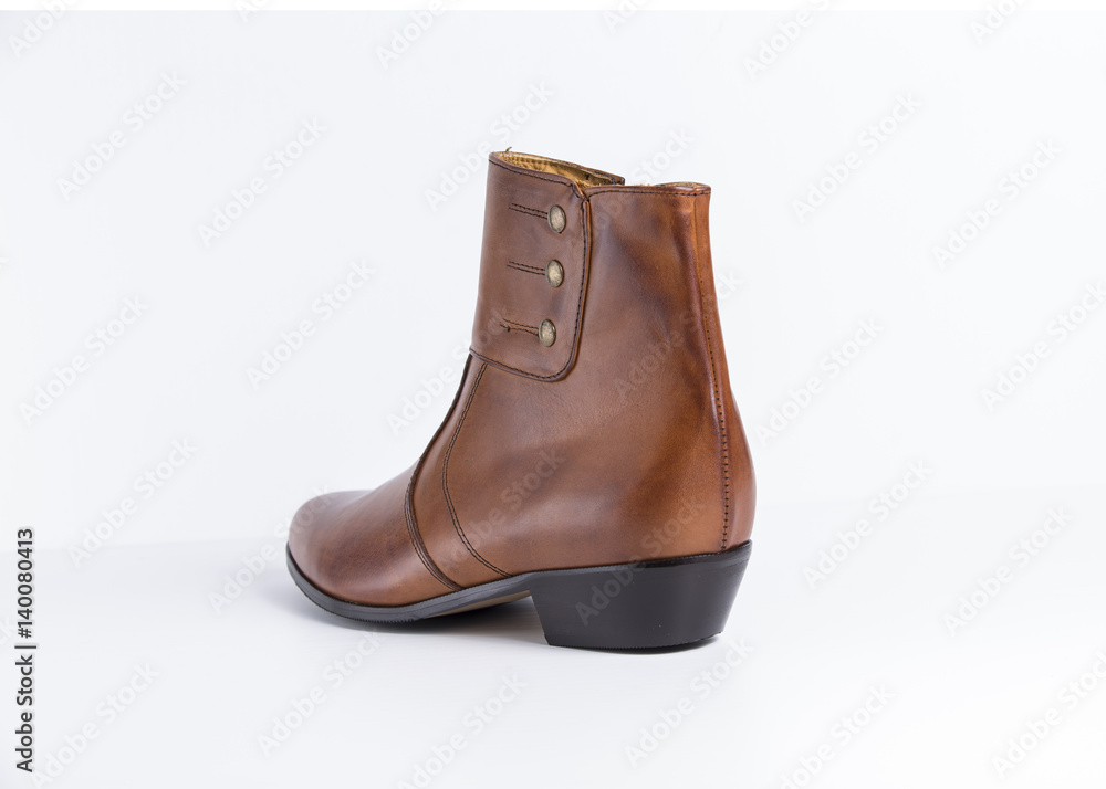 Male Brown Boots Leather on White Background, Isolated Product, Top View Male Brown Boots Leather on White Background, Isolated Product, Top View