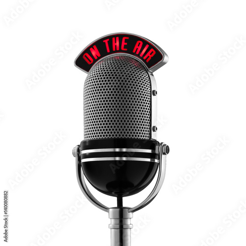 Classical retro microphone on the air isolated