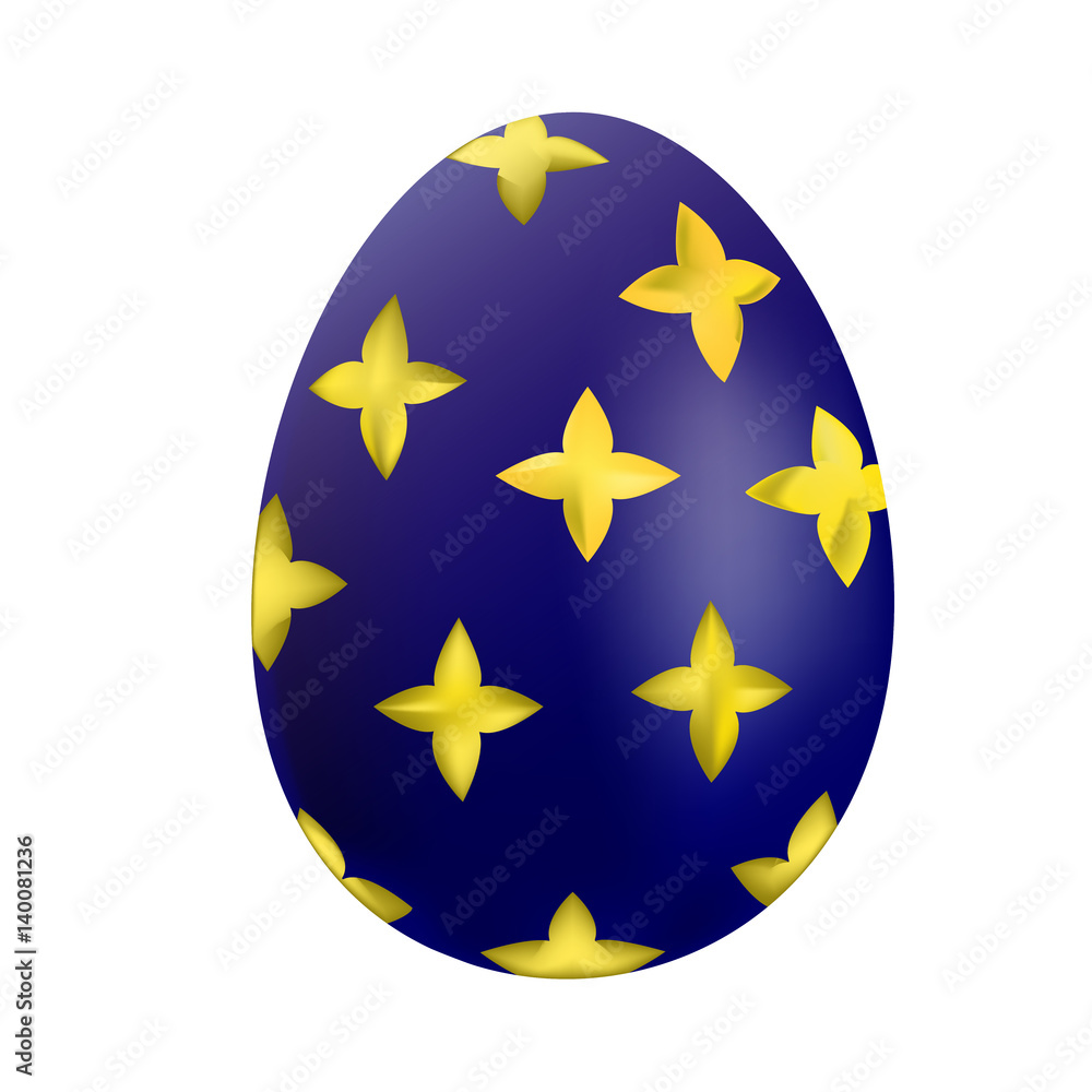 blue easter egg with golden pattern on white background blue easter egg with golden pattern on white background