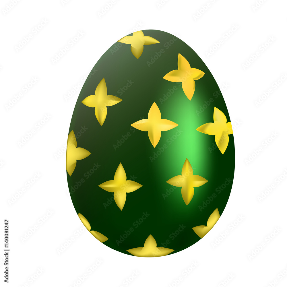 green easter egg with golden pattern on white background green easter egg with golden pattern on white background