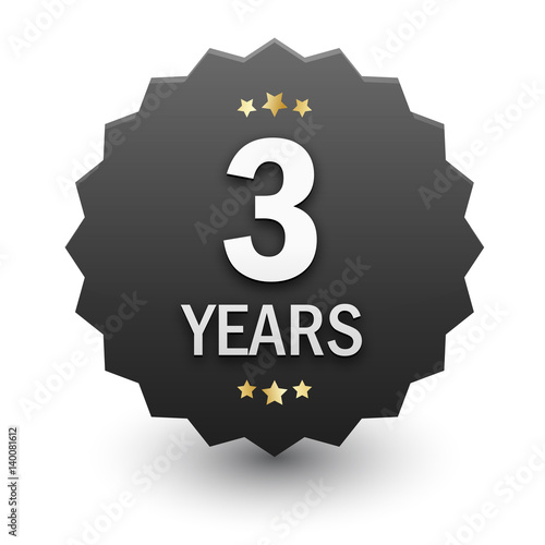 3 YEARS Black Vector Icon with Stars