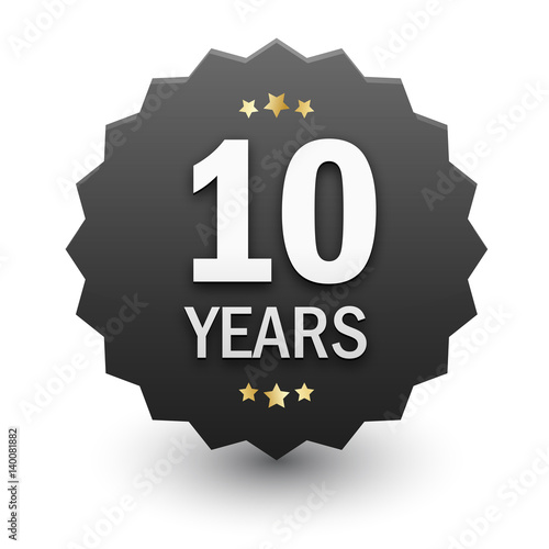 10 YEARS Black Vector Icon with Stars