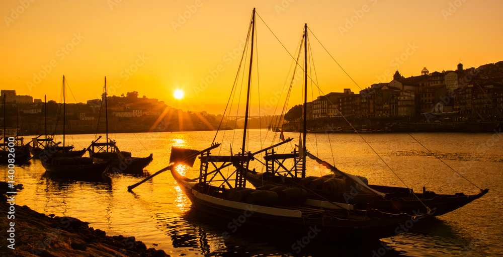The Douro River in the rays of sunset. Porto. Portugal. Summer season.