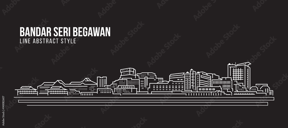 Plakat Cityscape Building Line art Vector Illustration design - Bandar seri begawan city