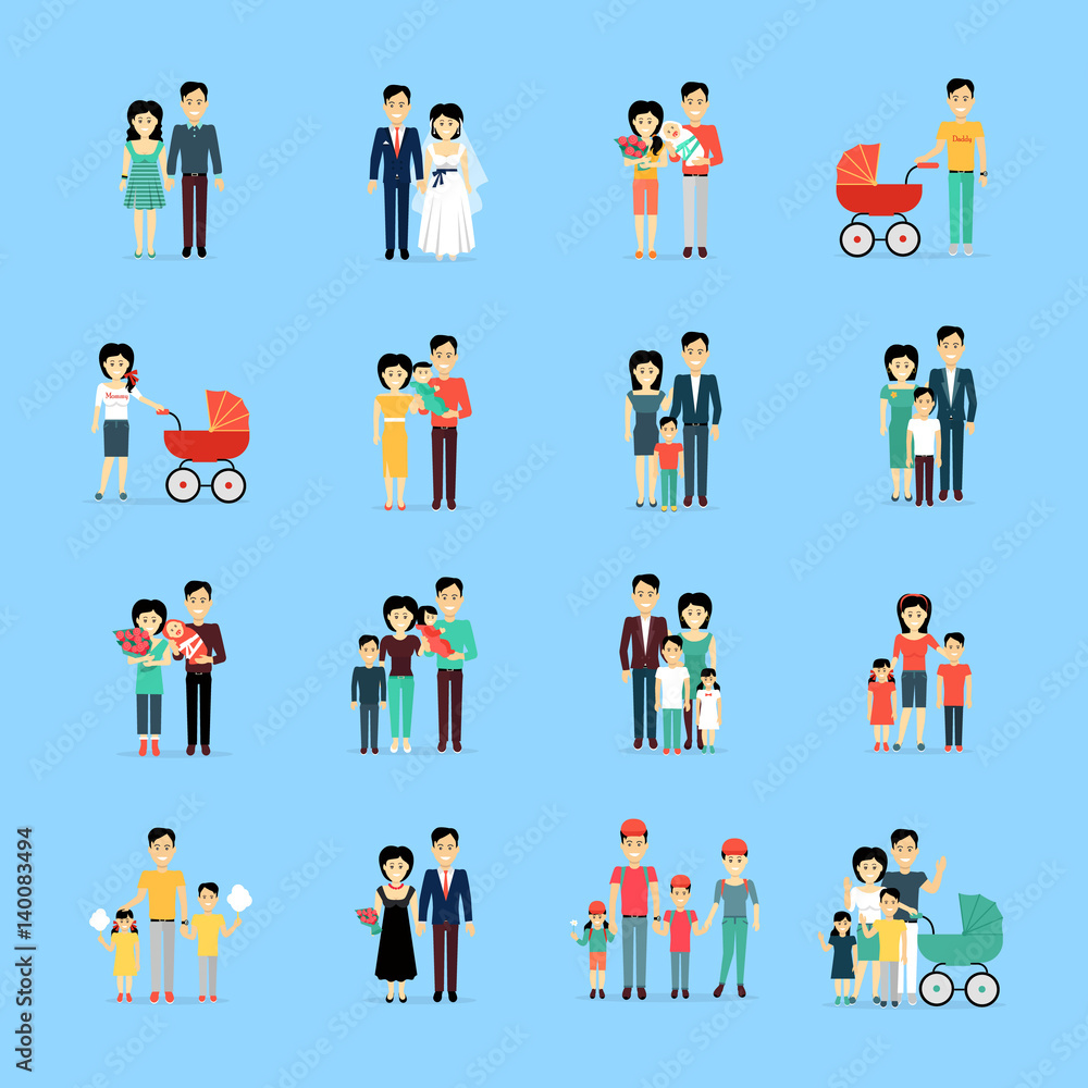 Married Couple People Life Collection on Blue Married Couple People Life Collection on Blue