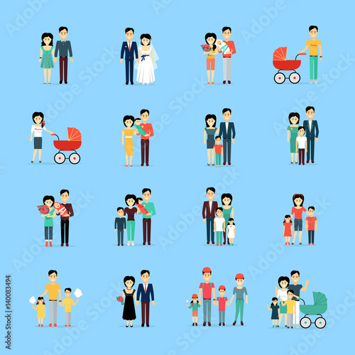 Married Couple People Life Collection on Blue