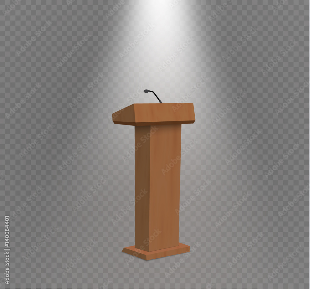 White Rostrum White Podium Tribune Rostrum Stands with Microphones on transparent ...