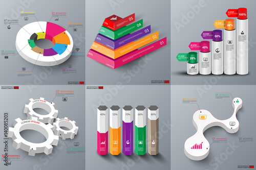 Pack of 3d paper infographic elements