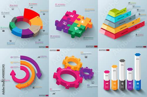 Set of abstract 3d paper infographic