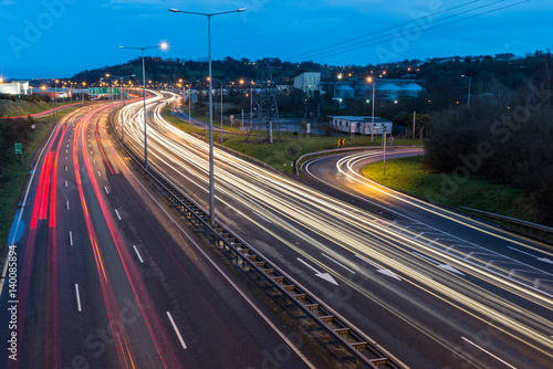 Light trails on motorway during evening rush hour
