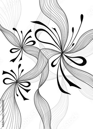 Beautiful light abstract background with lace flowers bows black on white