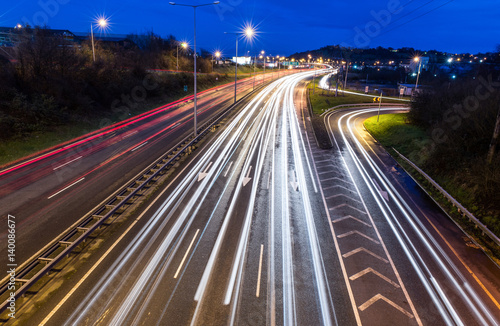Light trails on highway during evening rush hour