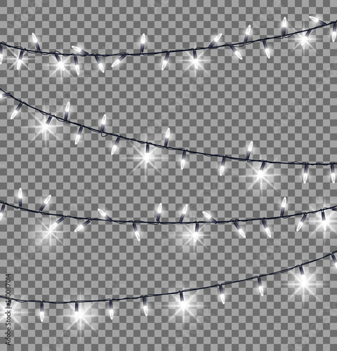 Garlands with Round Bulbs on Dark Background.