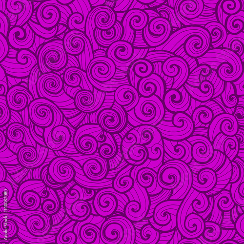 vector seamless hand drawing abstract pattern swirl, whorl, curly pink line on different violet background